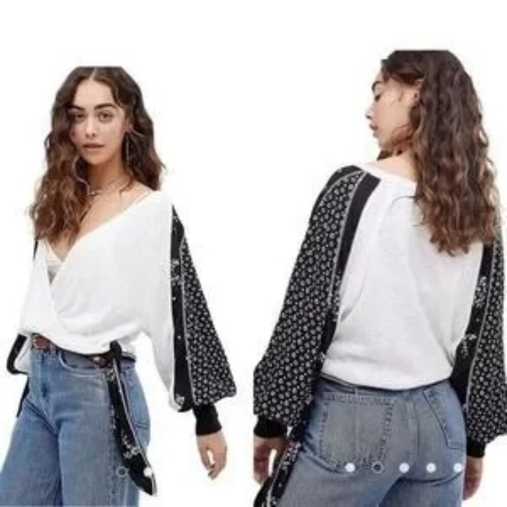 Free People Auxton White Thermal Waffle Knit Wrap Sweater